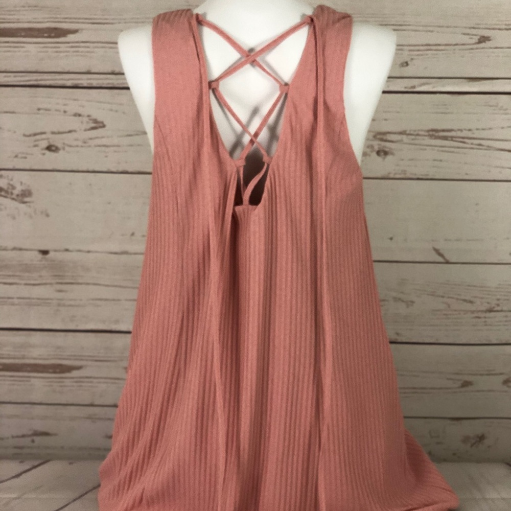 Ribbed Crisscross Back Mini Dress - Pink